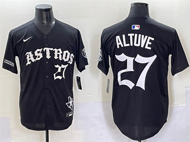 Men's Houston Astros #27 Jose Altuve Black Gothic 'Houston Born Barrio Raised' Limited Stitched Baseball Jersey